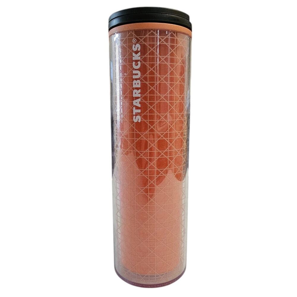 Starbucks 2018 16 OZ Coffee Mug Twist Lid Tumbler Cup Orange Geometric